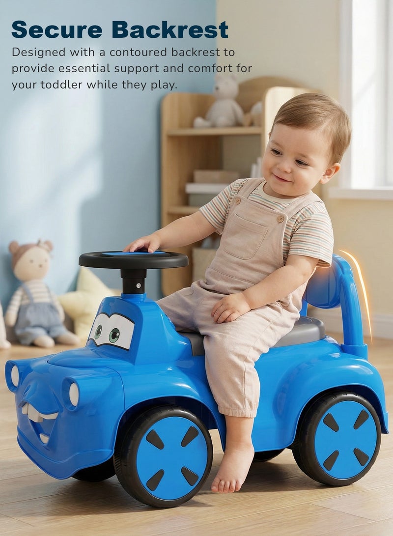 BAYBEE Smiley Baby Ride On Car for Kids with Light & Music, Push Ride On Car for Toddlers with Under Seat Storage & High Backrest | Childrens Ride on Car Toy Cute Baby Car | Durable Baby Push Car for Indoor & Outdoor Use 1 to 3 Years Boy Girl Blue - Image 4