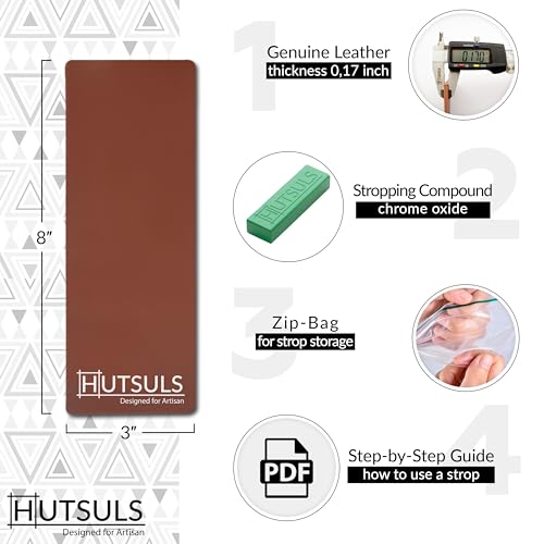 Hutsuls Brown Leather Strop with Compound - Get Razor-Sharp Edges with Stropping Kit, Green Honing Compound & Vegetable Tanned Two Sided Knife Sharpener Step-by-Step Guide Included - Image 2
