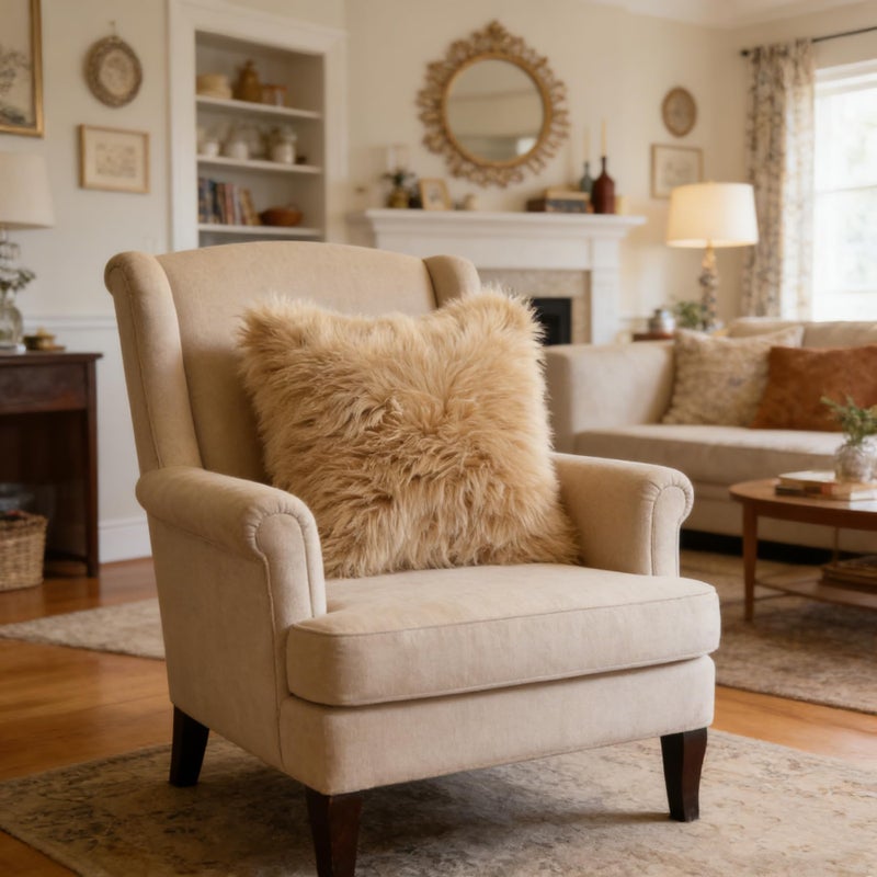 OYIMUA Fluffy Decorative Throw Pillow Covers Beige 20Ã—20, Faux Fur Farmhouse Luxury Pillow Cases,Soft Plush Fuzzy Cushion Covers for Sofa Couch Living Room Bedroom Set of 2 - Image 3