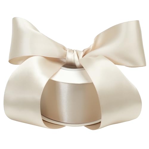 DINDOSAL Champagne Satin Ribbon 2 Inch Double Faced Thick Nude Champagne Silk for Wedding Decor Gift Wrapping Party Favors Flower Arrangements Craft Supplies Bows 25 Yards