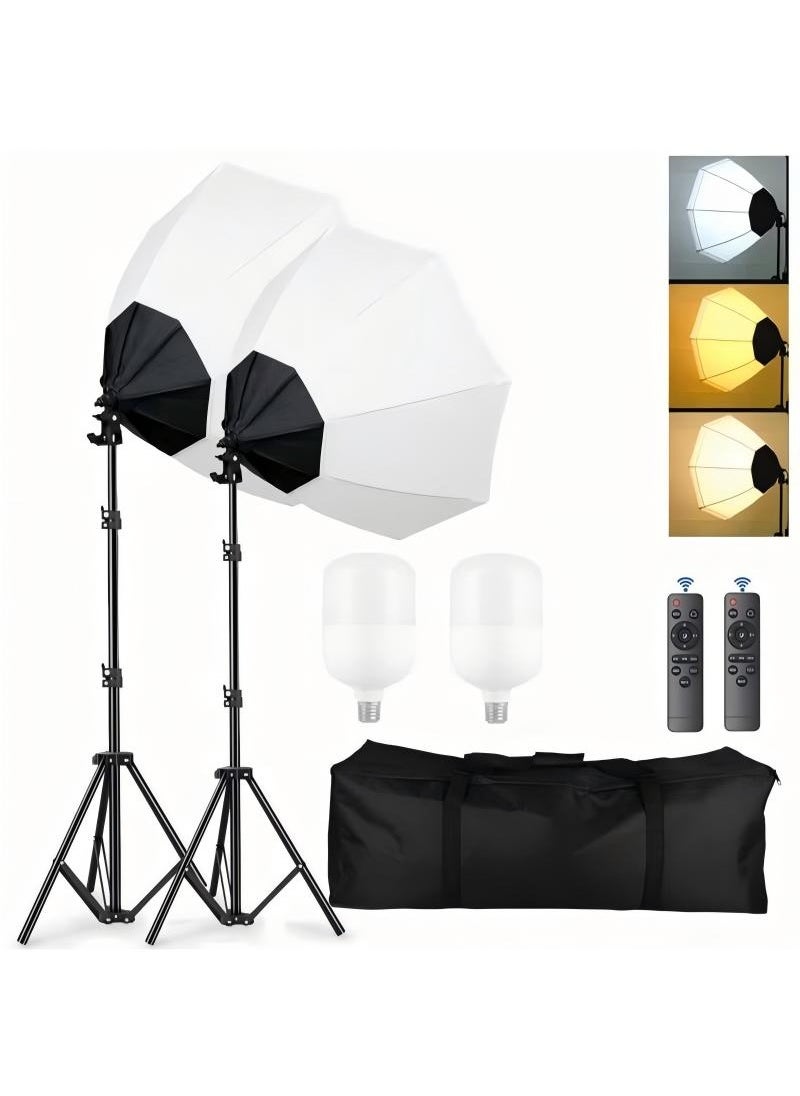 XiuWoo - Photography Soft Box Lighting Kit with 2 Pcs 280W 3 Colors Bulbs Soft Boxes and Carry Bag for Portrait Product Shooting - Image 1