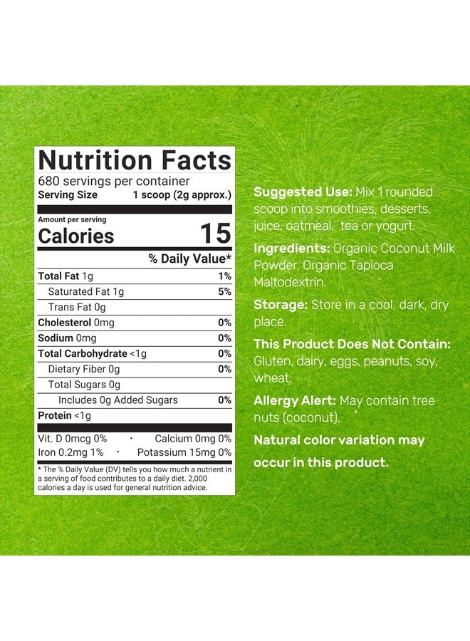 DEAL SUPPLEMENT مسحوق حليب جوز الهند العضوي غير المحلى، 3 أرطال – بديل كريمر خالي من الألبان – خالي من السكر بنكهة خام – مصدر غني بزيت MCT – رائع للقهوة أو الشاي – غير معدّل وراثياً، نباتي، كيتو - Image 2