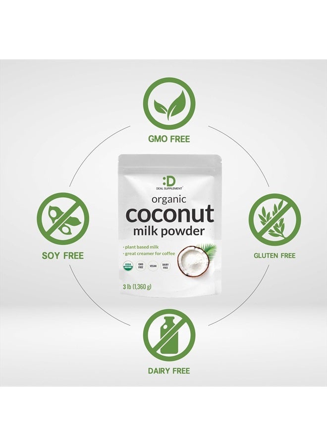 DEAL SUPPLEMENT مسحوق حليب جوز الهند العضوي غير المحلى، 3 أرطال – بديل كريمر خالي من الألبان – خالي من السكر بنكهة خام – مصدر غني بزيت MCT – رائع للقهوة أو الشاي – غير معدّل وراثياً، نباتي، كيتو - Image 3