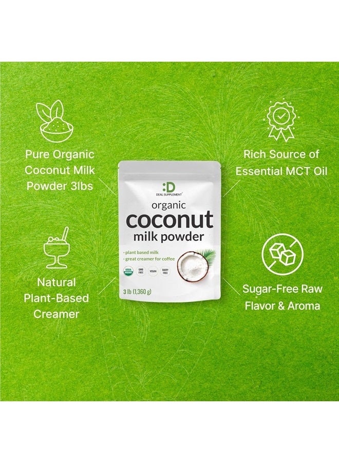 DEAL SUPPLEMENT مسحوق حليب جوز الهند العضوي غير المحلى، 3 أرطال – بديل كريمر خالي من الألبان – خالي من السكر بنكهة خام – مصدر غني بزيت MCT – رائع للقهوة أو الشاي – غير معدّل وراثياً، نباتي، كيتو - Image 4