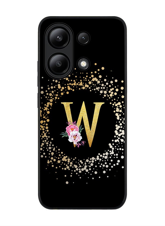 Stylizedd Rugged Black edge case for Xiaomi Redmi Note 13 4G, Slim fit Cover Custom Monogram Initial Letter Floral Pattern Alphabet - W ( Black ) - Image 1