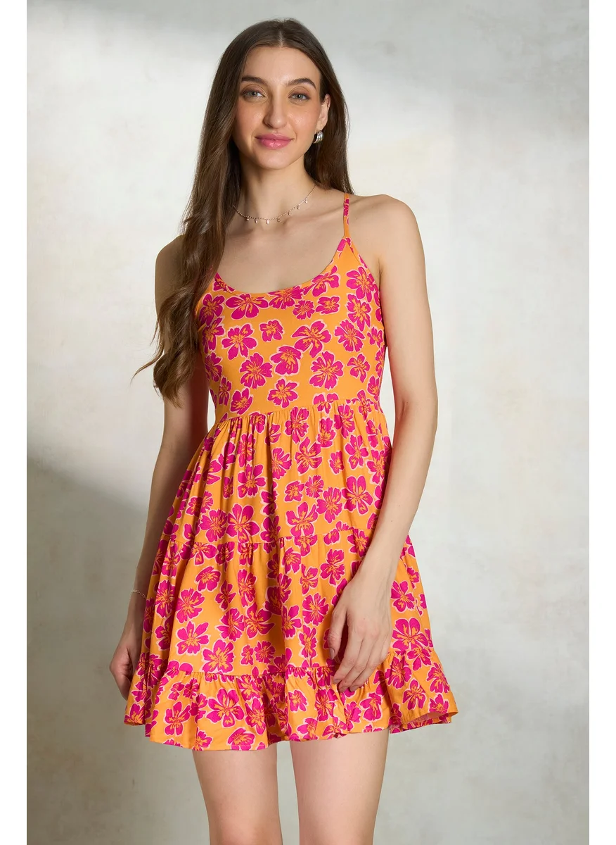 Virgio Virgio Floral Printed Shoulder Straps Tiered Tie-Ups Fit & Flare Dress