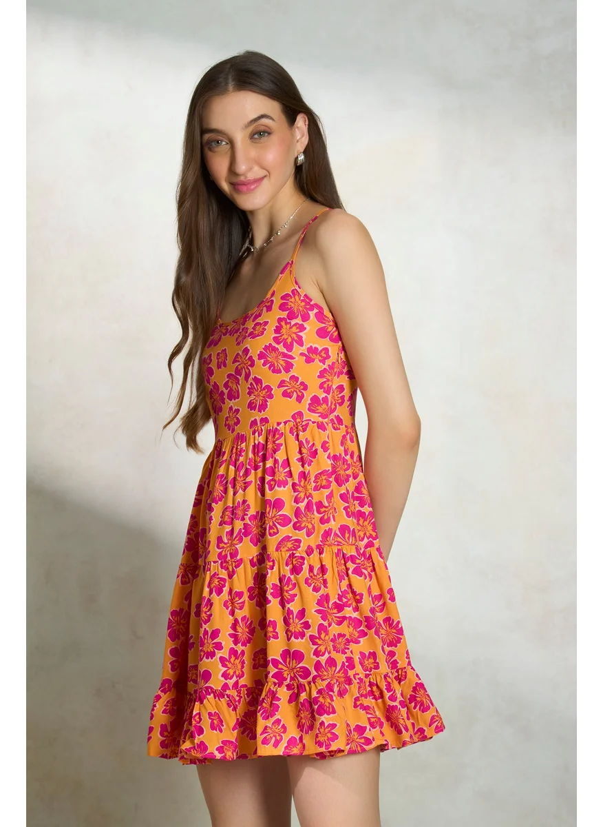 Virgio Virgio Floral Printed Shoulder Straps Tiered Tie-Ups Fit & Flare Dress
