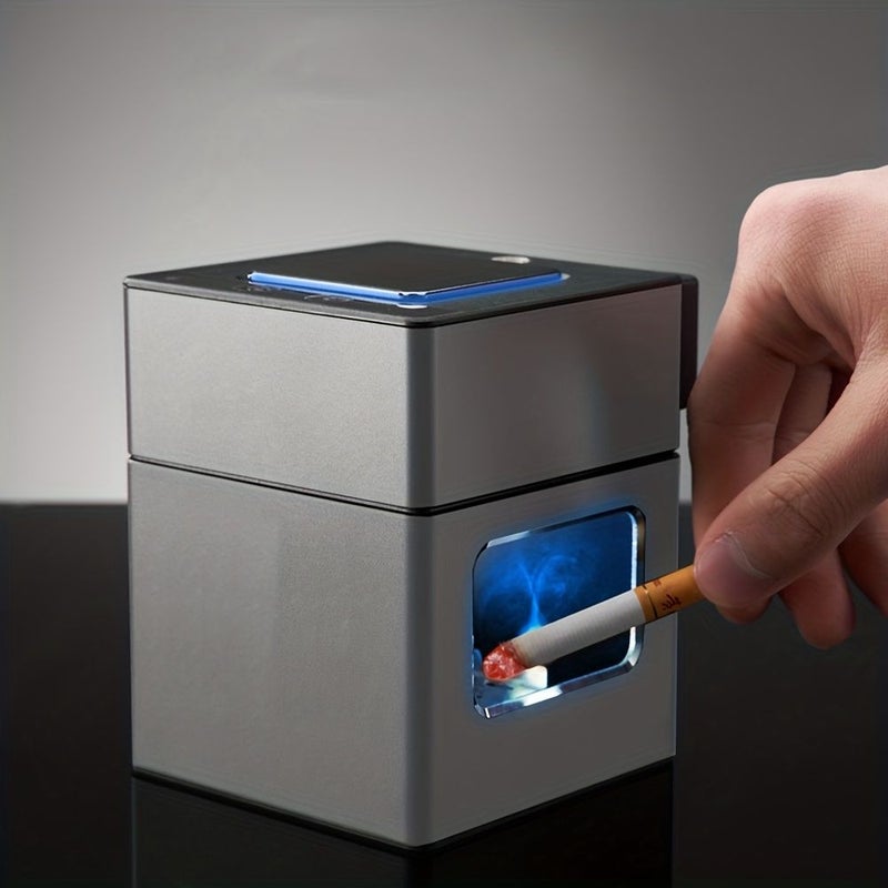 Black Intelligent Three In One Ashtray With USB Charging And Filtration Reduces Smoke Purifies Air For Home Office Use Ideal Smoking Accessory And Gift Choice - Image 1