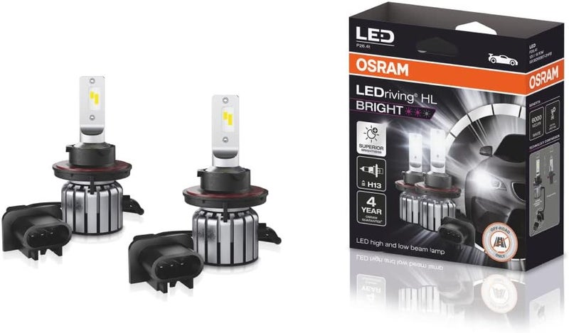 أوسرام مصابيح LEDriving HL BRIGHT ≙ H13(9008) مصابيح LED بديلة للشعاع العالي والمنخفض تحل محل المصابيح الهالوجينية القياسية، سطوع أعلى بنسبة تصل إلى 300%، عمر أطول يصل إلى 5 مرات، 12V 6000K للطرق الوعرة (مصباحان) - Image 1