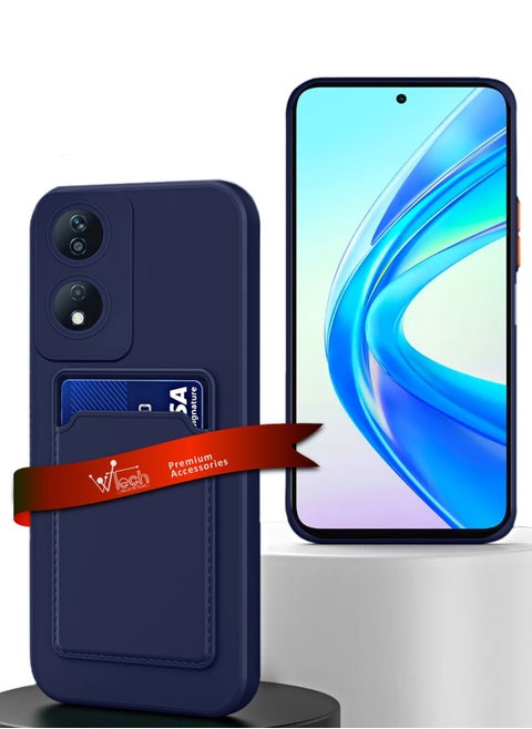 Silicone TPU With Card Holder Case Cover For Honor X7b 4G 2023 Navy Blue