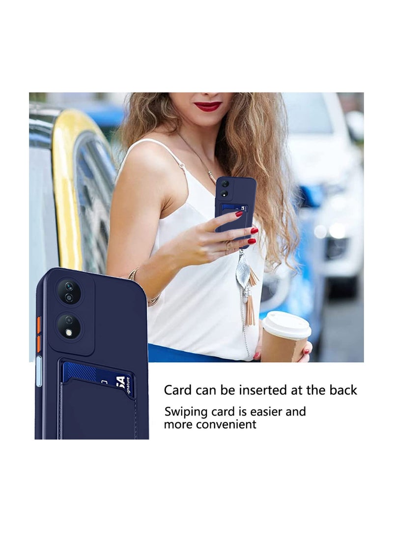 Silicone TPU With Card Holder Case Cover For Honor X7b 4G 2023 Navy Blue