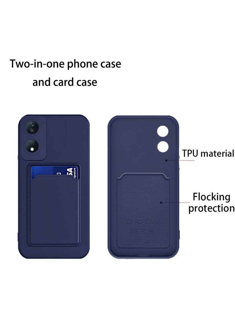 Silicone TPU With Card Holder Case Cover For Honor X7b 4G 2023 Navy Blue
