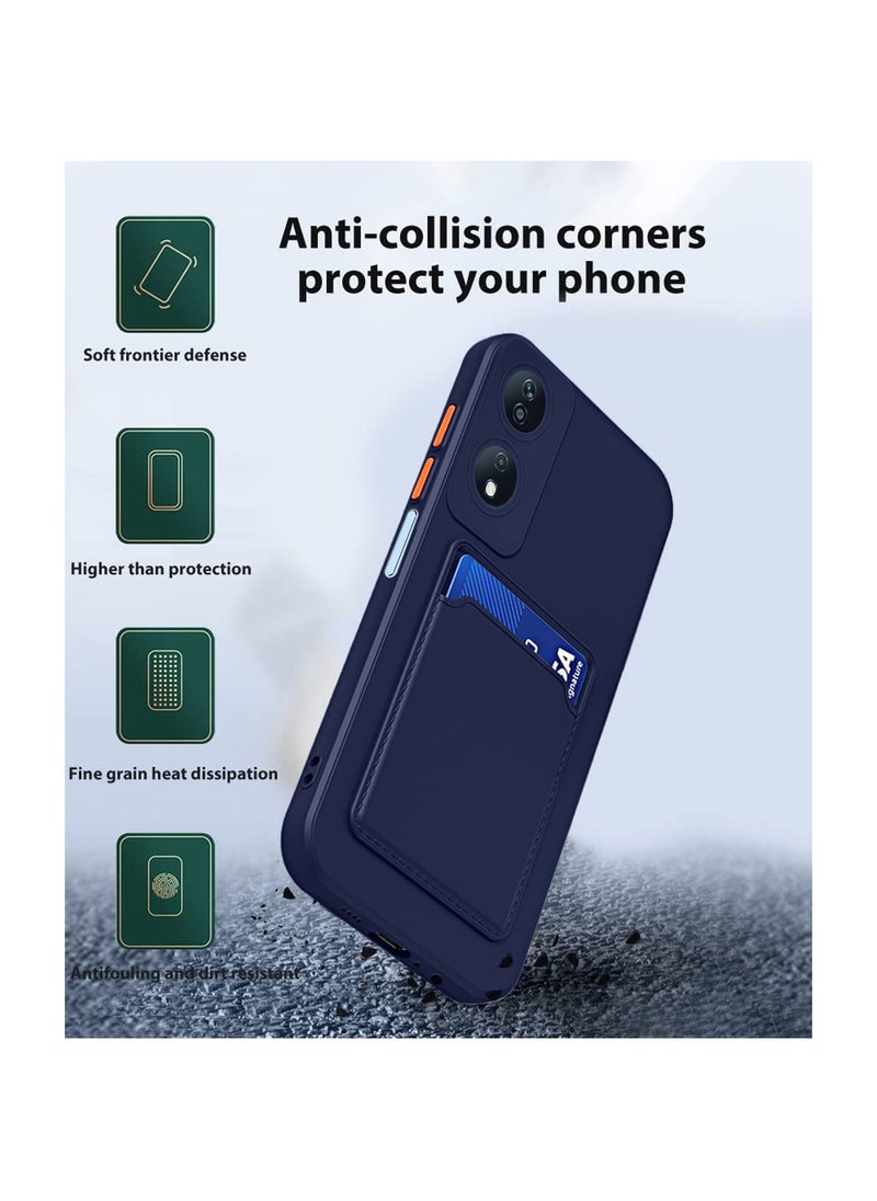 Silicone TPU With Card Holder Case Cover For Honor X7b 4G 2023 Navy Blue