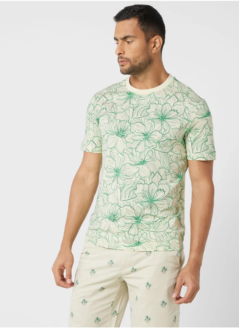 Mango Man Floral Print Crew Neck T-Shirt