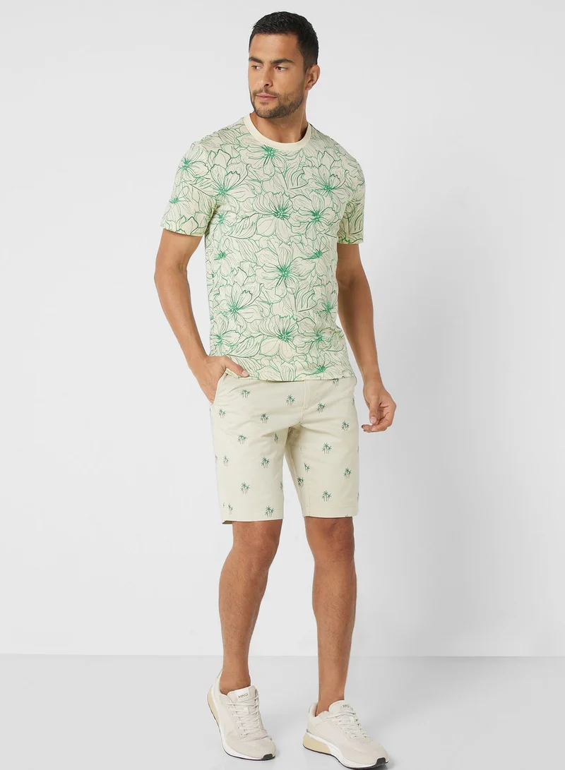 Mango Man Floral Print Crew Neck T-Shirt