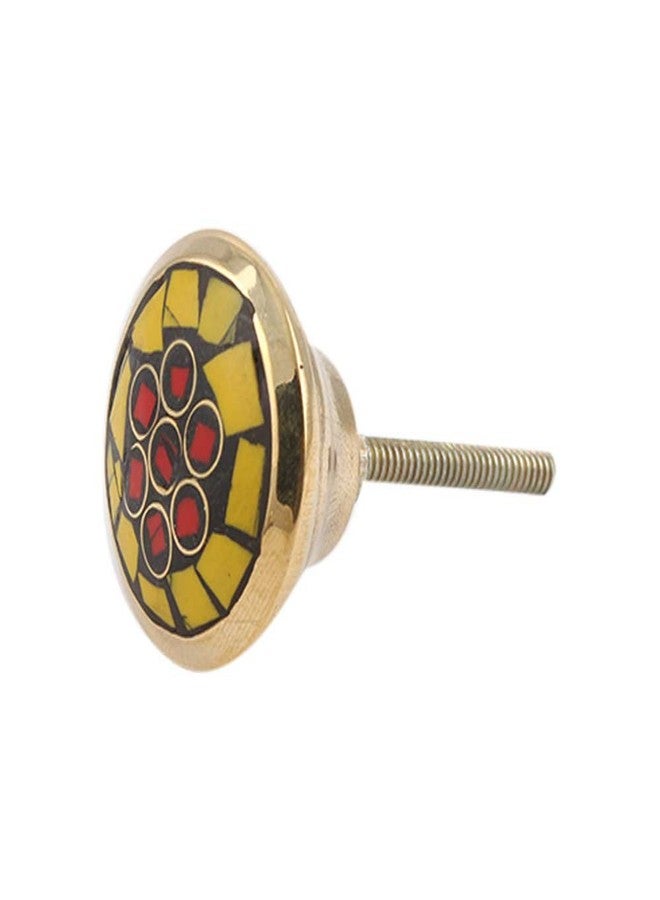 Indian-Shelf Pack of 4 Yellow Wardrobe Knob Stone Round Hardcrafted Door Knobs for Drawers - Image 2