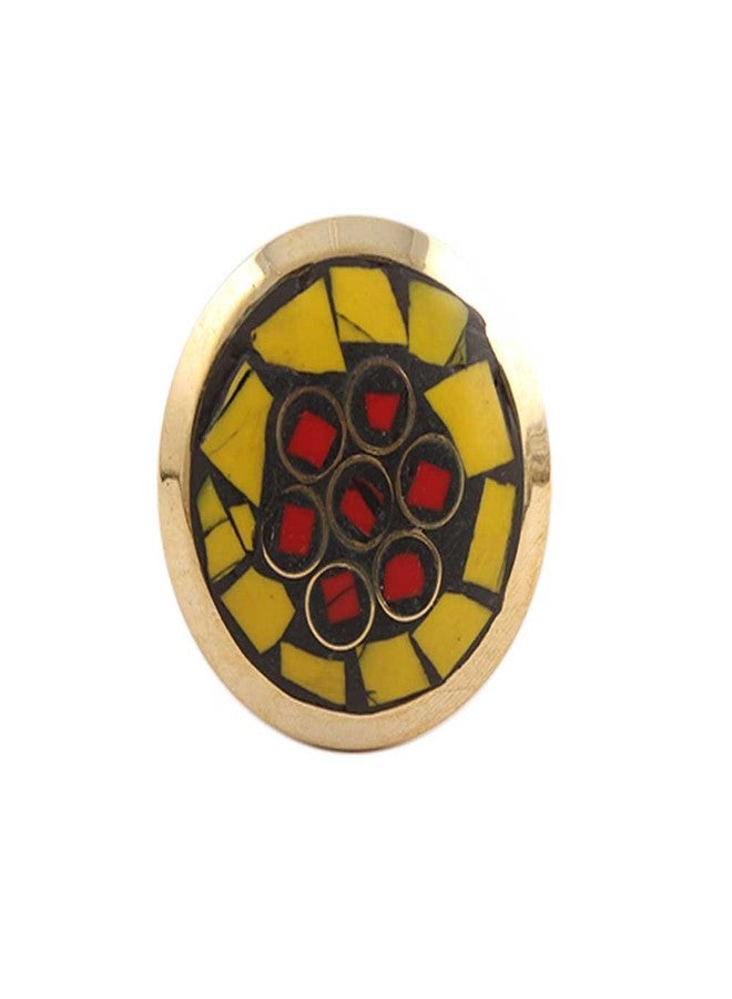 Indian-Shelf Pack of 4 Yellow Wardrobe Knob Stone Round Hardcrafted Door Knobs for Drawers - Image 1