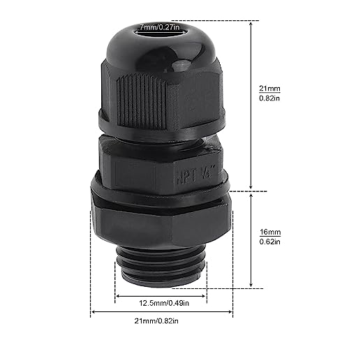 RTNLIT 1/4" NPT Cable Gland, Waterproof Adjustable Nylon Plastic Strain Relief Cord Connectors With Gaskets(Pack of 10) - Image 2