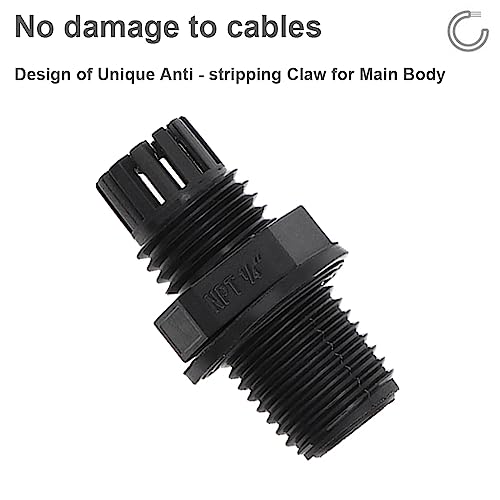 RTNLIT 1/4" NPT Cable Gland, Waterproof Adjustable Nylon Plastic Strain Relief Cord Connectors With Gaskets(Pack of 10) - Image 4