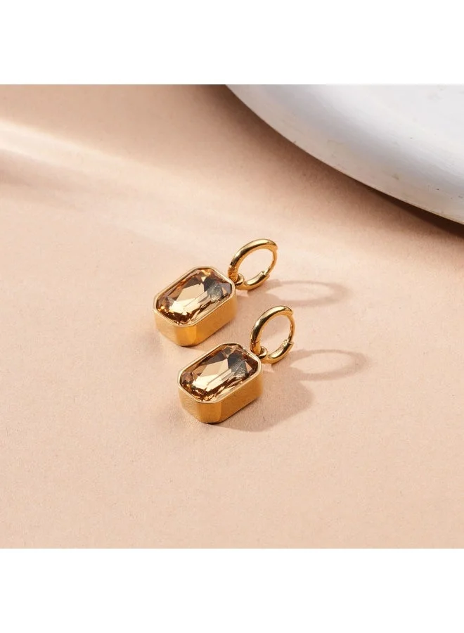 بالموناس PALMONAS 18k Gold Tone Plated Cuboid CZ Stone Drop Earring
 for Women