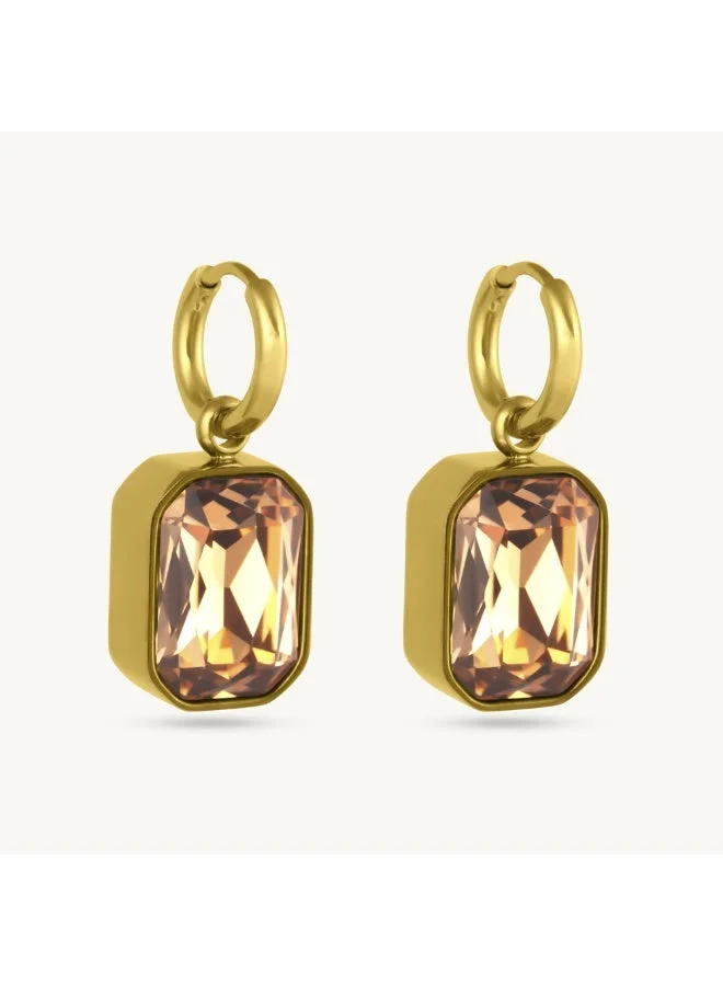 بالموناس PALMONAS 18k Gold Tone Plated Cuboid CZ Stone Drop Earring
 for Women