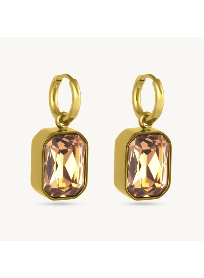 PALMONAS Cuboid CZ Stone Drop Earrings for Women | 18K Gold Plated, Waterproof & Anti-Tarnish - Image 1