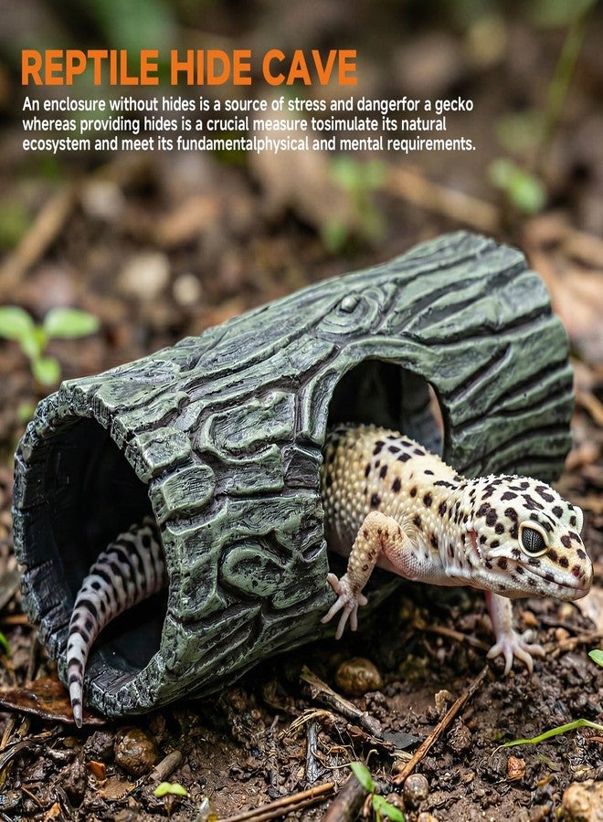 OIIBO Magnetic Crested Gecko Hide - Resin Hollow Log Cave, Reptile Hide Cave, Reptile & Amphibian Habitat Hideouts, Climbing Toy Reptiles Tank Accessories Terrarium Decor - Image 2