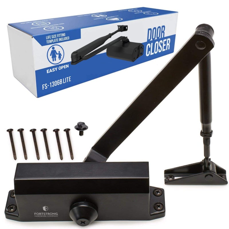 FORTSTRONG Door Closer Black Easy Open Automatic Door Closer Commercial or Residential UL Listed Grade 1 ADA Certified FS1306B Lite