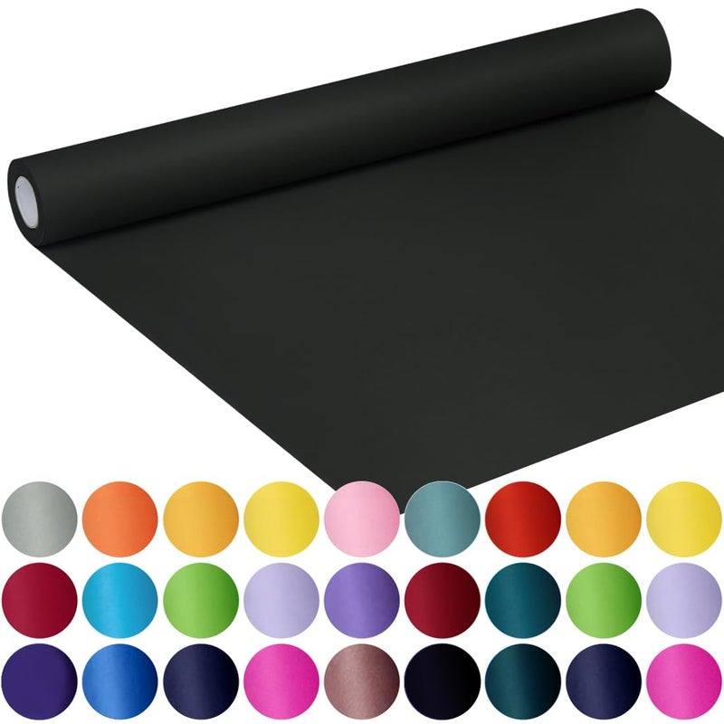 SMART&CASUAL Black Wrapping Paper 17.8" x 760" (63') Kraft Craft Paper Roll for Gift Bulletin Board Bouquet Flower Kids Art Packing Parcel Table Covering 80GSM 55LB (Black, 17.8" x 63') - Image 1
