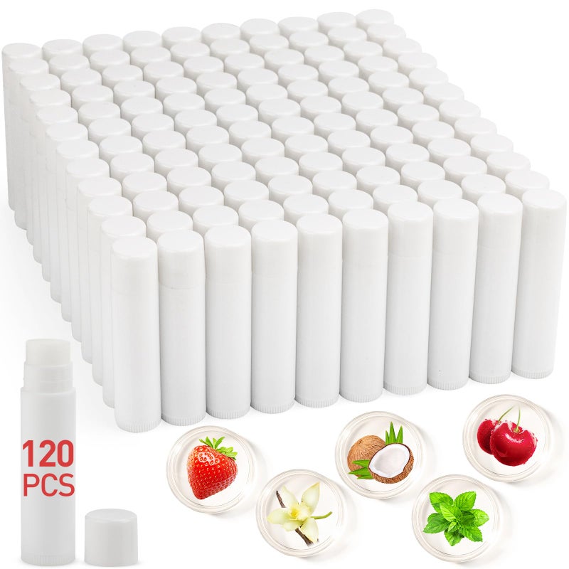 VISRIE 120 Pack Lip Balm Unlabeled Natural Lip Balm Bulk Blank Tube Personalized Lip Balms for Party Favors Adults and Bridal Shower Favors or Baby Shower Gifts5 Flavors