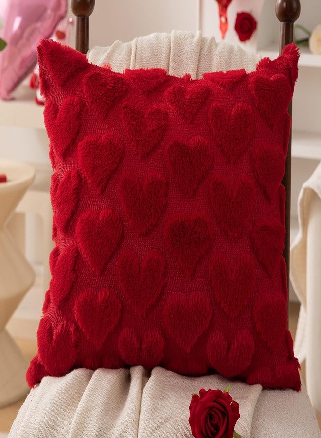 DFXSZ أغطية وسائد DFXSZ لعيد الحب 18x18 بوصة مجموعة من 2 زينة عيد الحب قلب أحمر ناعم من الفرو الصناعي وسائد جاكار رمي للسرير والأريكة والمهرجانات المنزلية PTK017A18 - Image 3