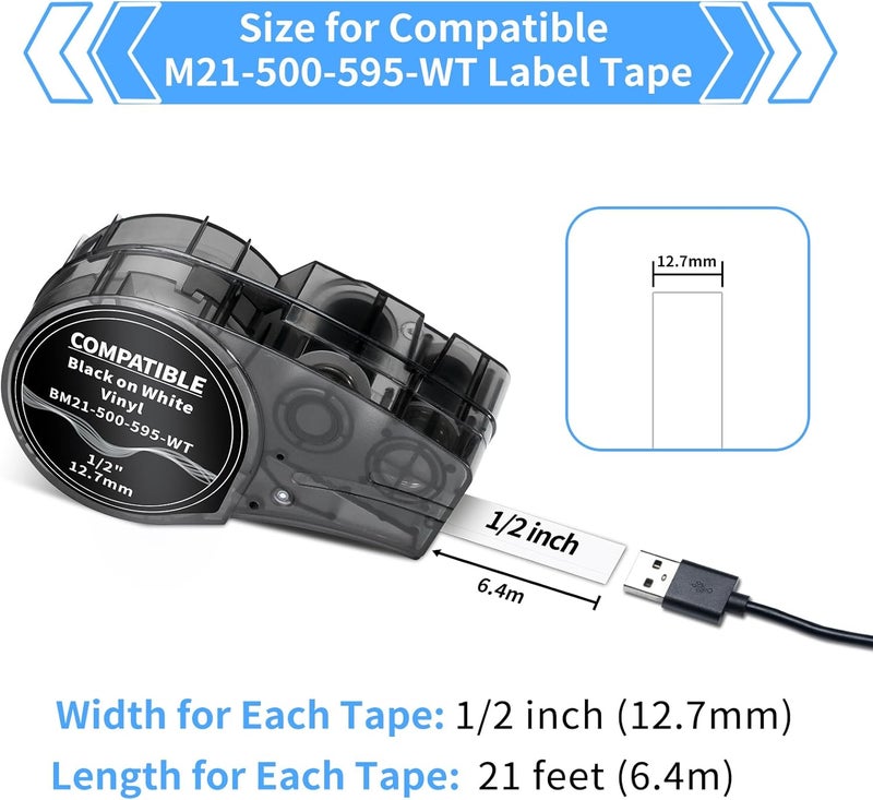 Labelife Replacement for M21-500-595-WT All-Weather Vinyl 1/2 Inch Black on White Label Tape, Work with M210-, M211-, BMP21 Plus, BMP21 LAB Printer, High Adhesion, for Indoor and Outdoor, 4-Pack - Image 3