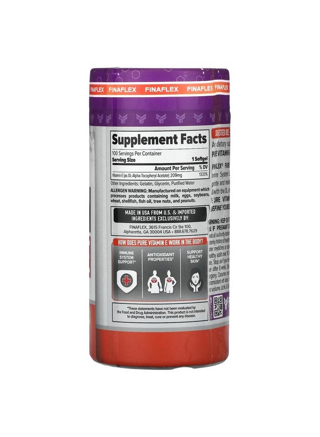FINAFLEX Pure Vitamin E - 100 Softgels - Immune System Support, Nourishes & Heals Skin - 100 Servings - Image 2