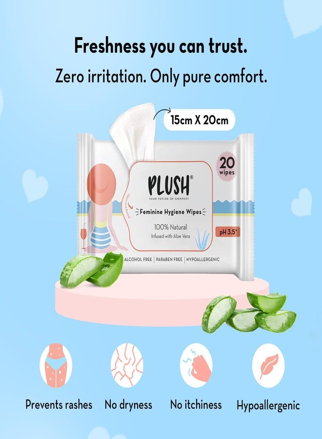 Plush All Natural 100% Biodegradable Intimate Vaginal Wipes for Daily Use || Infused with Aloe Vera || Maintains pH Balance || 40 count (2 * Pack of 20) - Image 5