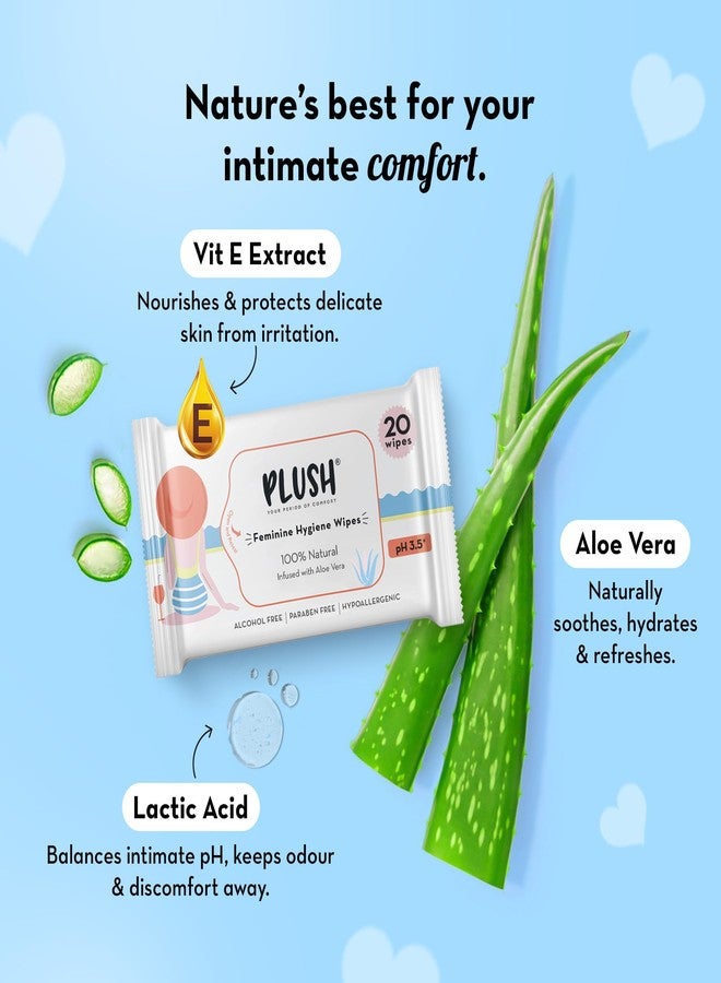 Plush All Natural 100% Biodegradable Intimate Vaginal Wipes for Daily Use || Infused with Aloe Vera || Maintains pH Balance || 40 count (2 * Pack of 20) - Image 4