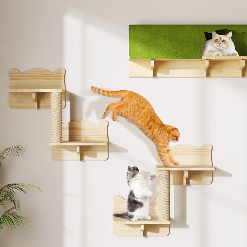 Homiflex Cat Wall Shelves, 7-in-1 Solid Wood Wall-Mounted Cats Furniture Set with Scratching Post, Cat Climbing Wall Systems with 40''L Tunnel, Steps, Cats Shelf Furniture - Image 5