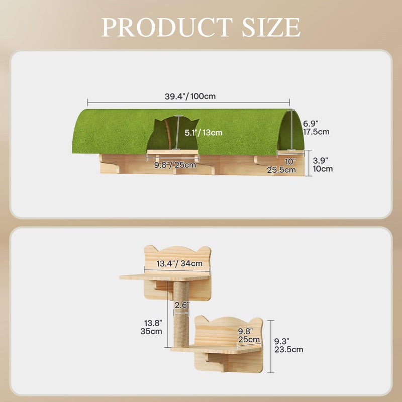 Homiflex Cat Wall Shelves, 7-in-1 Solid Wood Wall-Mounted Cats Furniture Set with Scratching Post, Cat Climbing Wall Systems with 40''L Tunnel, Steps, Cats Shelf Furniture - Image 2