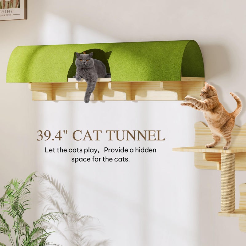 Homiflex Cat Wall Shelves, 7-in-1 Solid Wood Wall-Mounted Cats Furniture Set with Scratching Post, Cat Climbing Wall Systems with 40''L Tunnel, Steps, Cats Shelf Furniture - Image 3