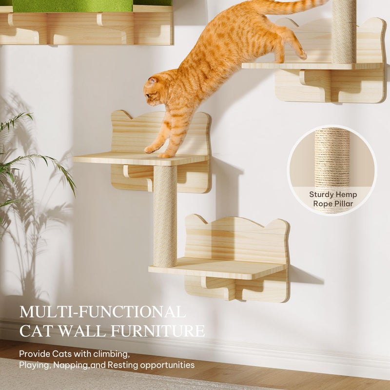 Homiflex Cat Wall Shelves, 7-in-1 Solid Wood Wall-Mounted Cats Furniture Set with Scratching Post, Cat Climbing Wall Systems with 40''L Tunnel, Steps, Cats Shelf Furniture - Image 4
