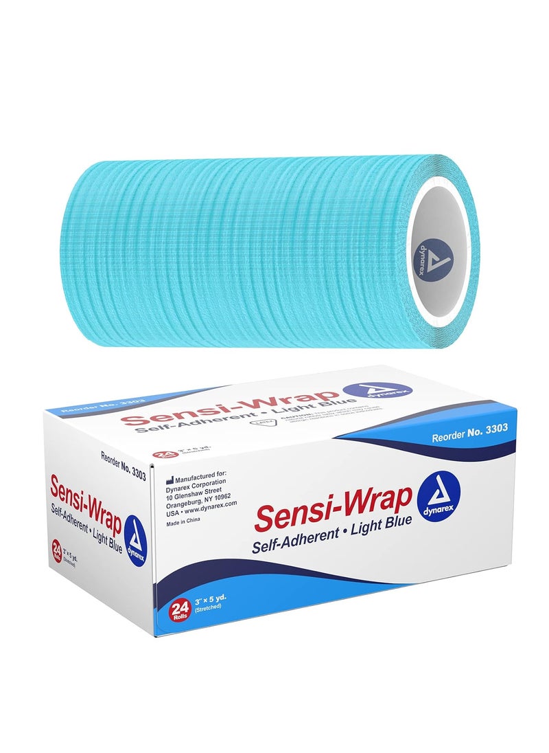 Dynarex Dynarex 3303 Sensi-Wrap Self-Adherent Bandage Roll, Light Blue, 3" x 5 yard Size, 180" Length, 3" Width, Pack of 24 