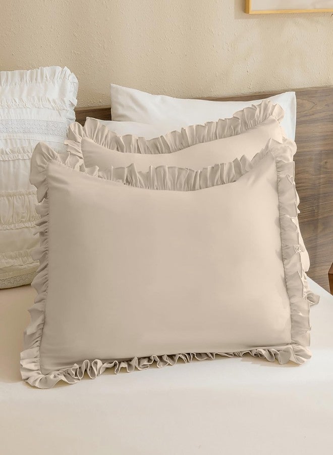 QSH أغطية وسائد مكشكشة من QSH، مقاس كينج، عبوة من قطعتين، مقاس 20 × 36 بوصة، أغطية وسائد بتصميم بوهيمي أنيق، ملمس كتان فاخر، ناعمة للغاية، مصنوعة من ألياف دقيقة فاخرة، طقم أغطية وسائد عتيقة. - Image 2