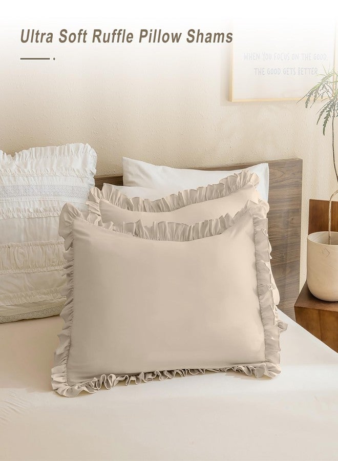 QSH أغطية وسائد مكشكشة من QSH، مقاس كينج، عبوة من قطعتين، مقاس 20 × 36 بوصة، أغطية وسائد بتصميم بوهيمي أنيق، ملمس كتان فاخر، ناعمة للغاية، مصنوعة من ألياف دقيقة فاخرة، طقم أغطية وسائد عتيقة. - Image 4