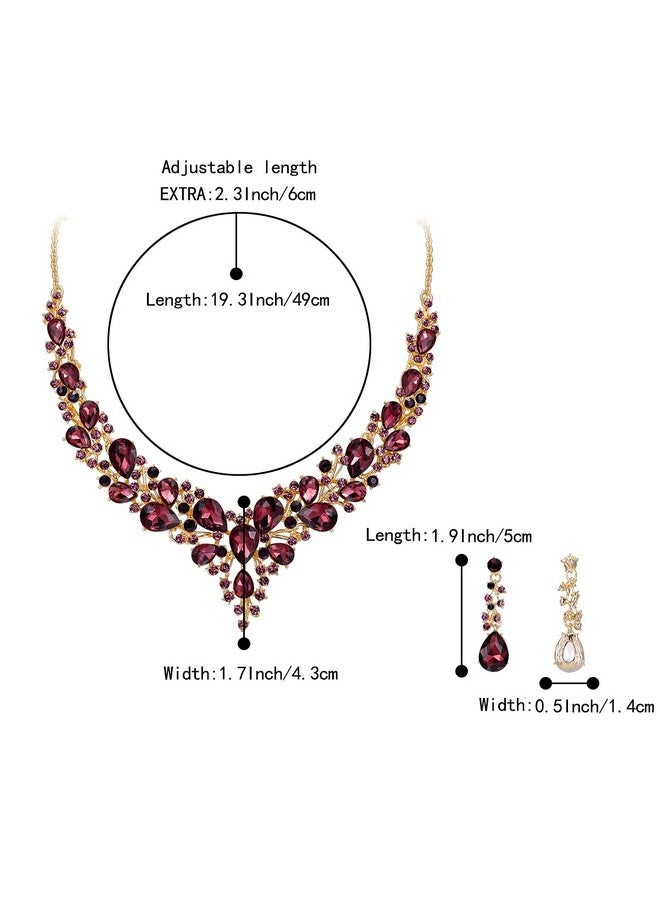 بريلوف طقم مجوهرات للنساء من عقد وأقراط على شكل دمعة من الكريستال النمساوي، طقم أقراط متدلية على شكل دمعة من اللون الجمشتي الداكن مع لمسة ذهبية - Image 5