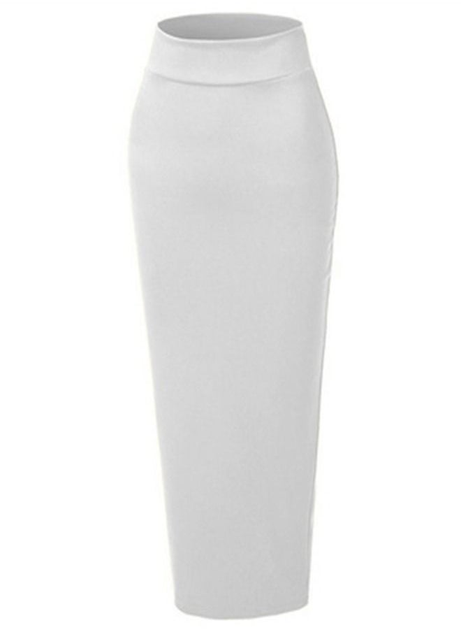 Loquat High Waist Tight Solid Color Skirt White  - Image 2