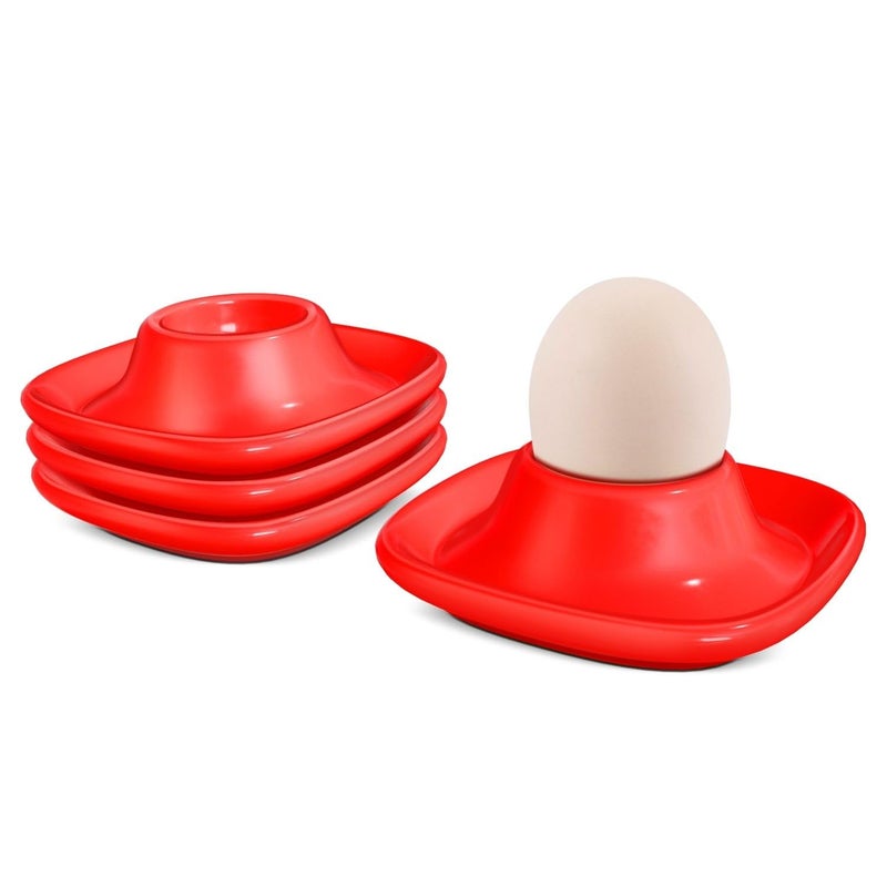 Flexzion Soft Boiled Egg Holder Set - 4-Piece Red Ceramic Egg Cup, Stackable Egg Coddler Cups with Base for Serving, - Image 1