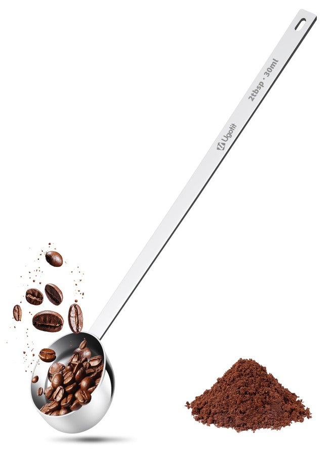 Ugotit Coffee Scoop for Ground Coffee, Long Handle Measuring Spoon for Protein Powder, Baking, 2 Tablespoon 18/8 Stainless Steel Coffee Scoop,Hanging Hole - Image 1