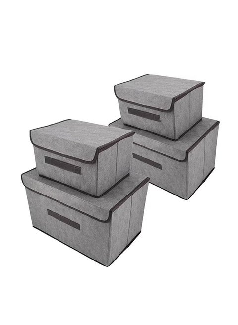Pack Of 4 Foldable Storage Box With Lid Grey