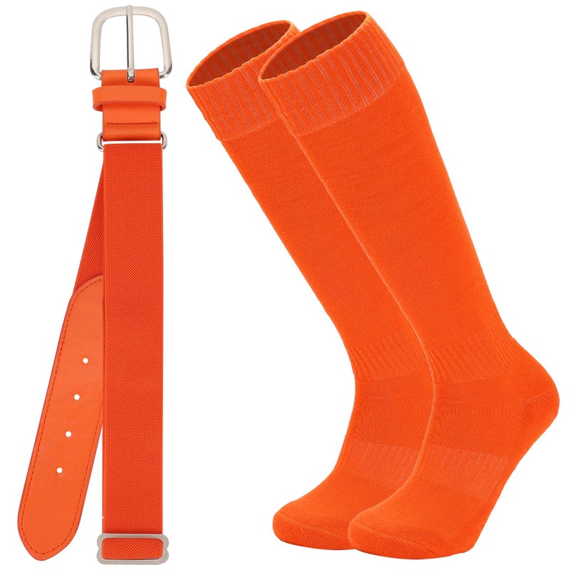 Ultrafun Baseball/Softball Socks and Belt Combo Set for Kids Youth Adult (M, Orange) - Image 1