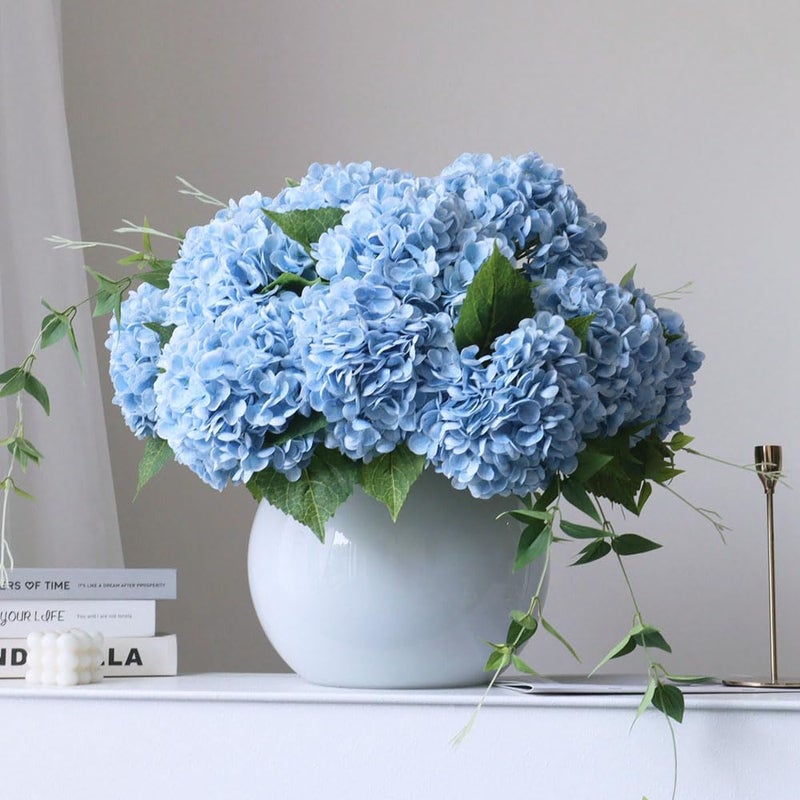 grtefhu 4pcs 21" Faux Blue Hydrangeas Artificial Flowers, Real Touch Silk Hydrangea Flowers with Stems for Bridal Wedding Bouquet Party Home Decor - Image 1
