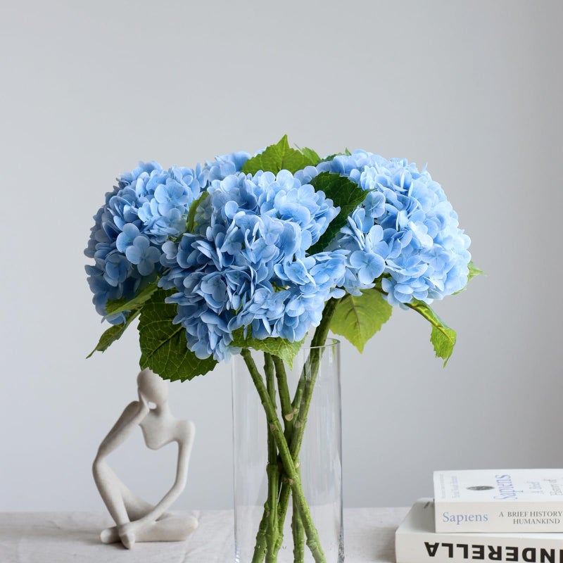 grtefhu 4pcs 21" Faux Blue Hydrangeas Artificial Flowers, Real Touch Silk Hydrangea Flowers with Stems for Bridal Wedding Bouquet Party Home Decor - Image 2
